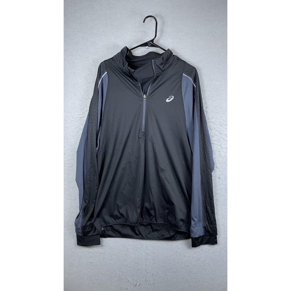 Asics‎ Running Jacket Mens 2XL Black 1/4 Zip Pullover Windbreaker Reflective